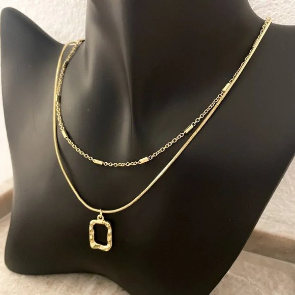 925 Sterling Silver Necklace Set Geometric Textured Square Pendant Sequin Chain - Picture 5 of 11